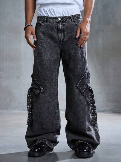 Street Life Jeans cargo casual da uomo lavati e consumati