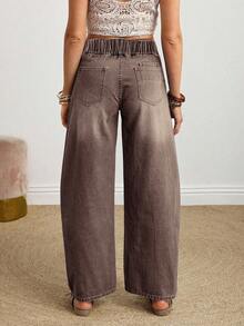 EMERY ROSE 大码时尚复古宽松牛仔裤，带口袋 - 咖啡棕 - 查看 3