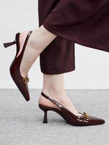 CUCCOO BIZCHIC 女士简约纯色尖头套脚鞋，适合办公室、通勤和休闲穿着 - 紅木色 - 查看 3