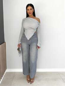 Shopreo Y2K Grunge Off Shoulder Asymmetrical Hem Tee