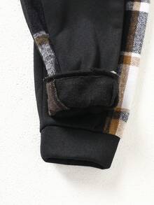 SHEIN 2 件套男童格子连帽夹克和运动裤套装，春秋季幼儿格子男童格子夹克 - 彩色 - 查看 6