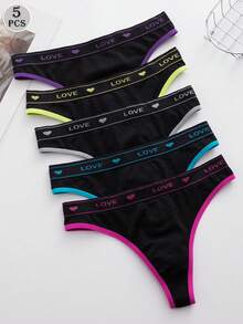 Eraneu 5条/套 爱心❤ 无痕浪漫丁字裤，舒适内裤 - 彩色 - 查看 1