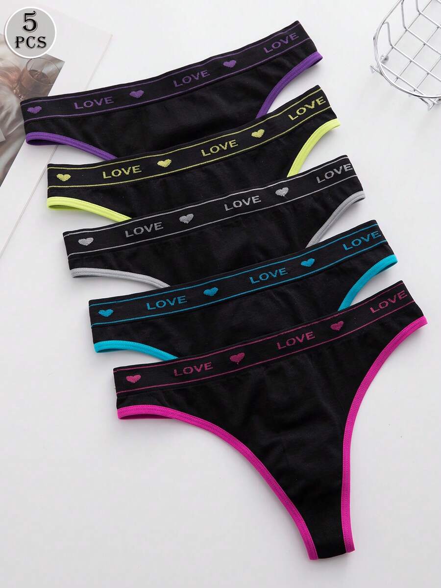 Eraneu 5条/套 爱心❤ 无痕浪漫丁字裤，舒适内裤 - 彩色 - 查看 1
