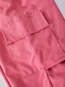 SHEIN 两件套女童字母印花白色短袖T恤和亮片蝴蝶结装饰粉色工装裤，时尚夏季套装 - 粉色 - 查看 5