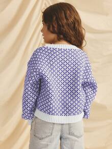 Young Girl Round Neck Cross Pattern Casual Versatile Daily Wear Long Sleeve Sweater, Autumn/Winter Kids Loungewear Lilac Jumper Winter Young Girls Sets Girl Knit Set Purple Sweater For Girls Girl Knit Jumper Girls Knit Set Winter Young Girls Clothes 12 Year Old Girl Jumper Purple Or Lilac