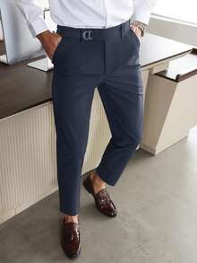 Calvornis Men's Casual Pocket Versatile Office Commute Suit Pants - Navy Blue - View 5