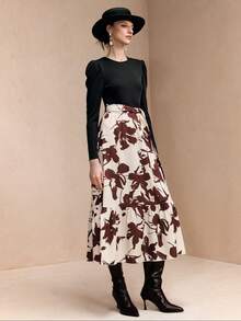 EMERY ROSE Maxikleid für Damen mit Blume Muster, Puffärmeln und Gürtel - Verschiedenfarbig - Übersicht 2
