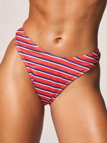 MISSGUIDED Stripe Bikini Set Two Piece Swimwear Triangle Top High Waist Bottom Beach Summer Vacation Pool Horizontal Striped - Multicolor - View 4