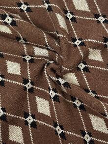 Modelyn 女士菱形图案修身度假及工作装长袖针织连衣裙 - 咖啡棕 - 查看 7