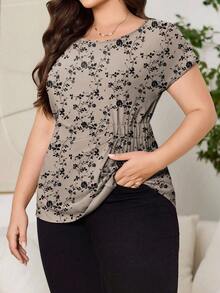 Reflora 大码女式印花休闲纯色蝙蝠袖收腰衬衫，夏季 - 白色 - 查看 3