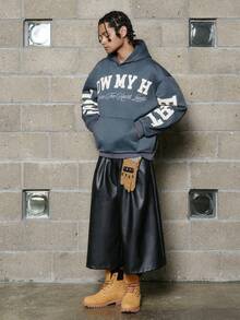 PAVTROS Dropped Shoulder Long Sleeve Loose Fit Hooded Casual Fashion Pocket Sweatshirt Grey Y2k Hoodie Heavyweight Hoodie Cropped Graphic Street Hoodie Streetwear Hoodie Mens Graphic Hoodie Streetwear Camo - Dark Grey - View 3