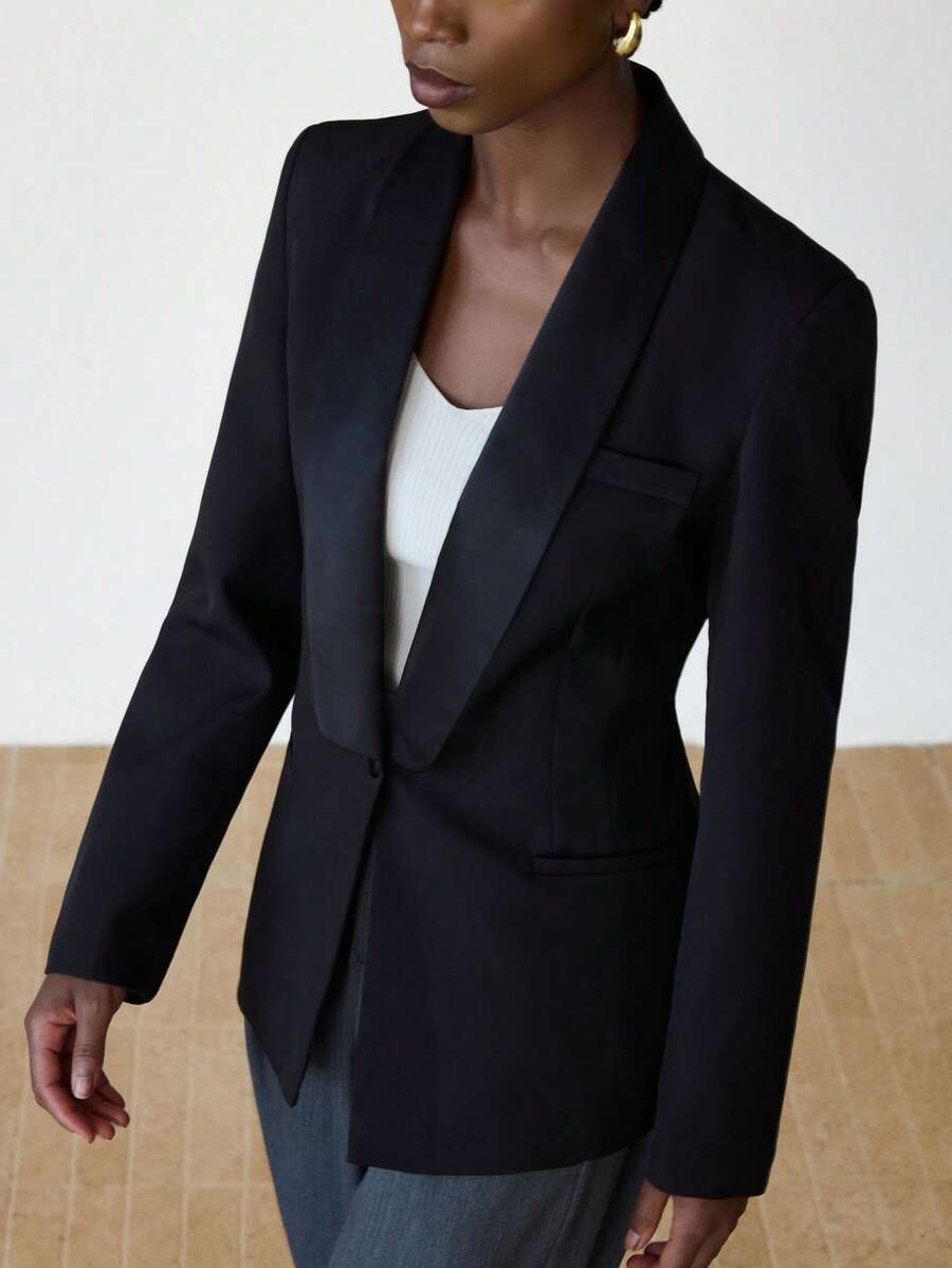 Aveloria Modichic Fashionable Design Sense Casual Slim Fit Blazer Jacket With Lapel Collar, Long Sleeve - Black - View 1