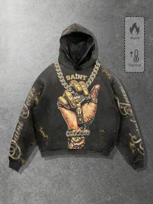 ROMWE MEN Street Life Punk Style Street Graphic Print Hoodie Sweatshirt For Men - Grey - View 3