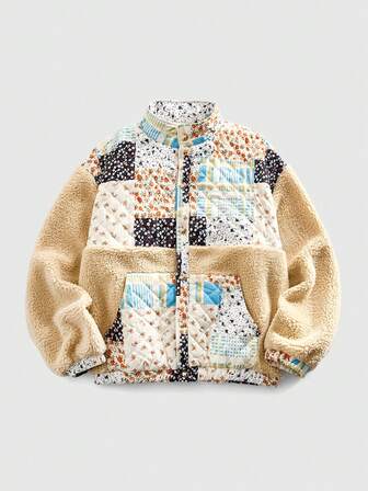 Street Life Men's Winter Fashion Floral Patchwork Print Warm Jacket