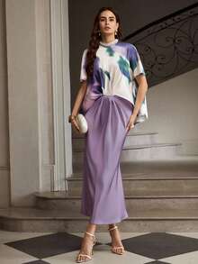 ZEYLAH Women's Fashionable & Elegant Tie-Dye Print Dress - Purple - View 2