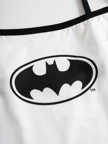 BATMAN X SHEIN Women's Comfortable Soft Contrast Trim Bat Print Cami Top And Panty Set