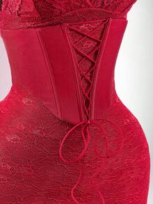 Amplova Y2K Women's Contrast Lace Camisole Top And Bodycon Mini Skirt Sexy 2 Pieces Set Lace Triangle Cup Semi-Transparent Tight Mini Sexy Sleeveless Camisole Waist-Cinching Two-Piece Set Summer Outfit For Women Spring Women Beach Outfit Vacation Outfits Women Casual Outfit For Women Party Outfit - Red - View 7