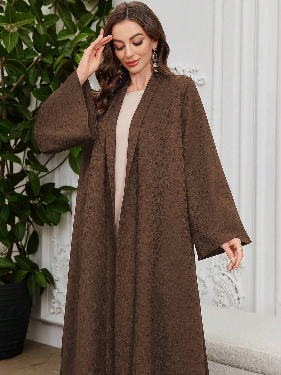 Al Najma 女士纯色及花卉印花休闲宽松度假长袍 - 咖啡棕 - 查看 1