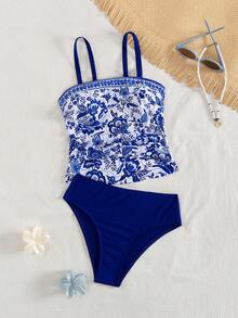 Swim Lushoire Women's Elegant Spaghetti Strap Bikini Top With Positioning Print, Bohemian Style Suitable For Summer Beach Vacation - Multicolor - View 6