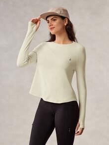 OutZeal 女士冬季保暖户外长袖T恤，日常休闲保暖内衬，触感如黄油般柔软，带拇指孔 - 杏色 - 查看 7