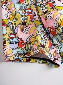 SpongeBob SquarePants | SHEIN Tween Boy 2pcs Soft Breathable Cute Cartoon Pattern Trunks - Yellow - View 7