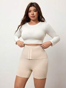 Enliva Plus Size Women High Elasticity Waist Shaping Slim Fit Shorts, Tummy Control Slim Fit Leggings, For Apple & Rounded Body Shape - Apricot - View 4
