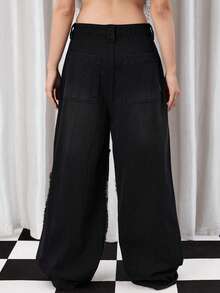 Y2Kool Jeans femme hiver nouvel an noir Y2K rétro américain vintage patch étoile déchiré jambe large sexy, pantalon en jean ample lavé ample pour automne, pantalon imprimé vache noir ample jeans emo, collection de vêtements tenue nouvel an gyaru coton jean graphique - Noir - Voir 4