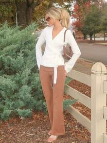 Sydney Algeri Women's Casual Loose Tie Front Cardigan, Versatile Fall Winter Cloth For Women - White - View 3