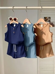Loomiva 6pcs/Set Baby Boy Cute Casual Knit Top & Shorts Set, Basic Multi-Pack, Summer - Multicolor - View 5