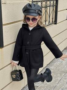 Elladie kids Young Girl Pocket Front Belted Hooded Coat
