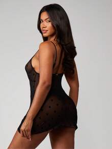 Missguided x Playboy Sheer Mesh Babydoll Cami With Lace Trim And Thong Panty Intimate Lounge Set - Black - View 2