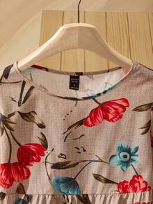 EMERY ROSE Women's Summer Long Dress With Short Sleeves And Large Floral Print.