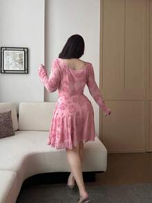 Vibekara Sheer Floral Flocked Long Sleeve Mesh See-Through Mini Dress, Sexy