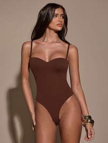 SHEIN BAE Women's Solid Color Sexy Fashion Camisole Bodysuit