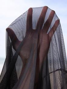 Swim Vcay Áo choàng đi biển không tay họa tiết hoa tua rua cỡ lớn cho nữ - màu đen - Xem 7