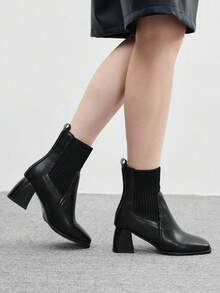 CUCCOO BIZCHIC Botas de tobillo de tacón alto y grueso versátiles y de moda para citas - Negro - Ver 5