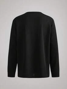 Officeau 男士亨利领华夫格针织套头T恤，亨利领设计，针织面料，简约休闲风，纽扣设计，适合日常穿着和轻商务场合，复古绅士风格，春夏皆宜。 - 黑色 - 查看 2