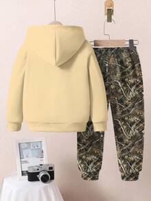 SHEIN Bộ đồ nỉ chui đầu in họa tiết cành cây cổ điển, thoải mái, mềm mại, phù hợp cho mùa thu/đông, thường ngày cho bé trai, phong cách tối giản, cổ điển, thời trang khủng long mát mẻ, phù hợp cho mùa thu/đông - Nhiều màu - Xem 3