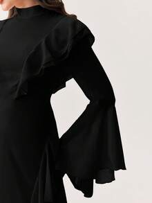 Modelyn Ruffle Flare Sleeve Long Fitted Dress For Women - Black - View 3