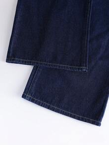 GlowEve 女士休闲水洗高腰阔腿牛仔裤，配腰带 - 藍色 - 查看 5