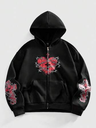 Street Life Felpa con cappuccio da uomo con cuore spinoso scuro