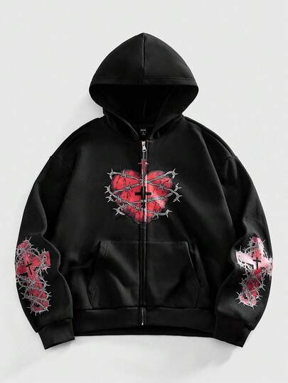 Street Life Felpa con cappuccio da uomo con cuore spinoso scuro