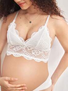 Lace Nursing Bra, Triangle Cup, Unlined, Wireless - White - View 6