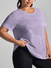 Easithlete 大码女式迷彩印花圆领短袖运动T恤 - 紫丁香色 - 查看 5