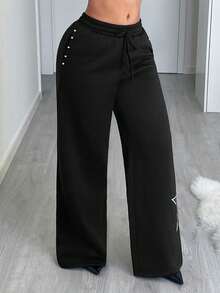 Jeanoix Women's Fashionable Commuter Star Print Sweatpants - Black - View 3