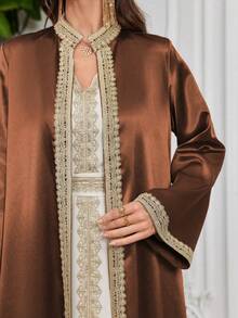 Al Najma Váy chắp vá ren thấm nước dành cho nữ kèm áo khoác ngoài, trang phục thời trang Hồi giáo Abaya mặc thường ngày/lễ hội/tụ tập/du lịch - Màu nâu  Mocha - Xem 6