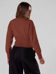 MUSERA 柔软针织收腰套头衫，春季Y2K 90年代休闲可爱基础款，适合假日、机场、夜间外出、冬季日常、晚宴、派对等场合，优雅百搭。 - 咖啡棕 - 查看 2