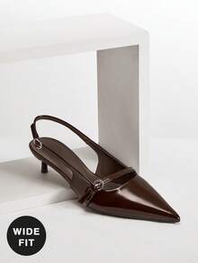 SHUZIA Women's Wide-Fit Pointed Toe, Elegant Fashionable Buckled Back Strap Pumps - Coffee Brown - View 4