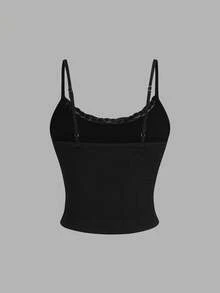 Sweetra New Slim Fit Stretchy Lace Trim Sexy Camisole Top For Women, Spring/Summer - Black and White - View 14