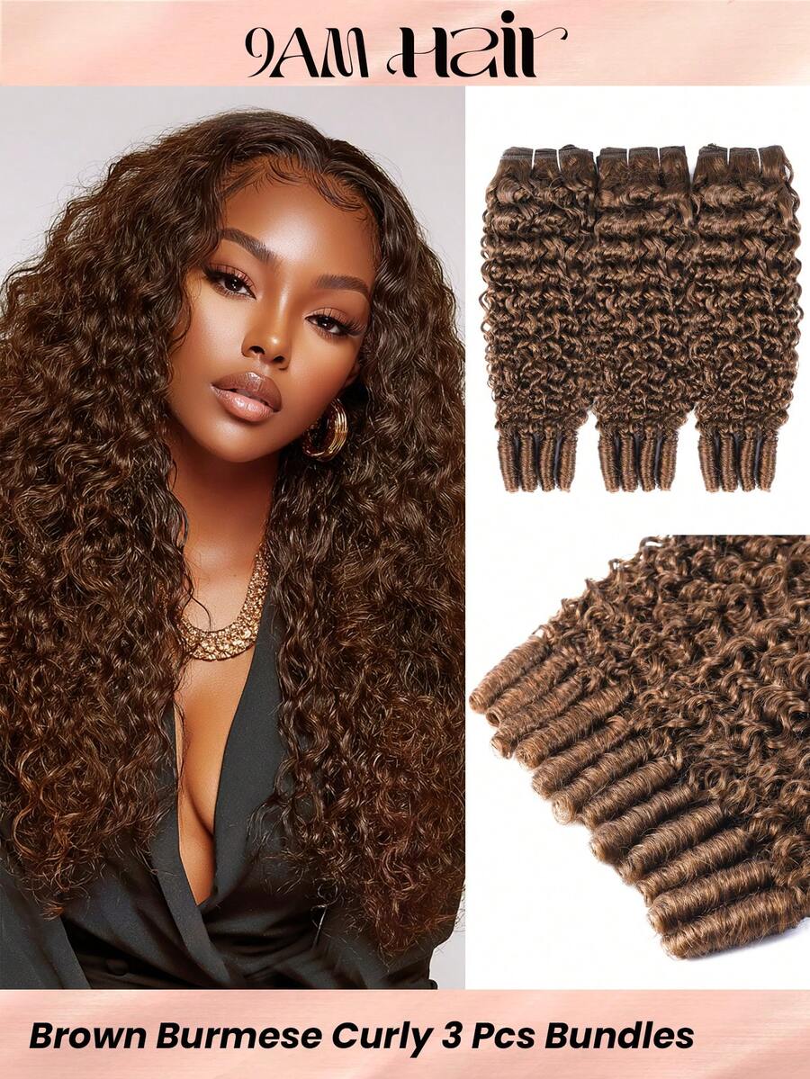 Cioccolato Marrone Ricci Capelli Umani Bundles #4 Marrone Ricci Birmani Capelli Vergini Brasiliani Remy 3 Bundles Estensioni Doppia Trama Per Donne
